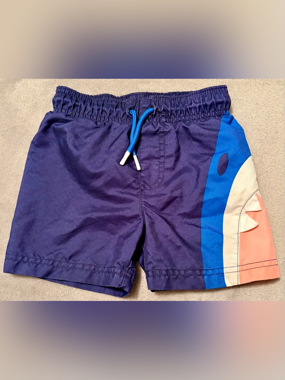 Boy’s Cat & Jack Navy Swim Trunks Shorts with Blue and Pink Shark Detail Sz 2T